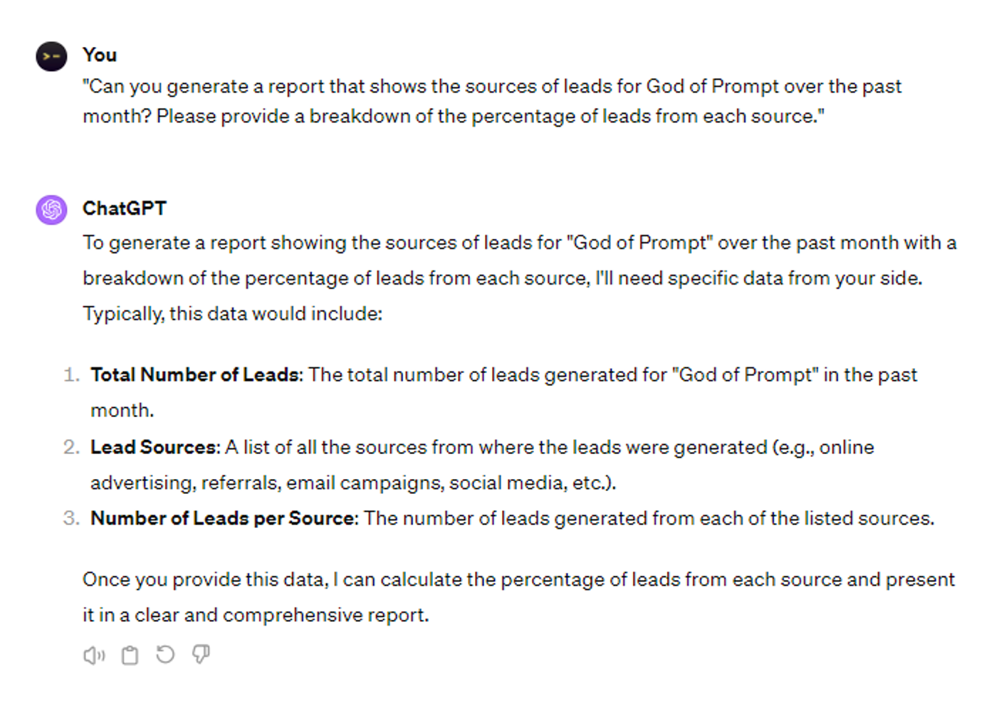  6 Proven ChatGPT Prompts: Generating lead source reports
