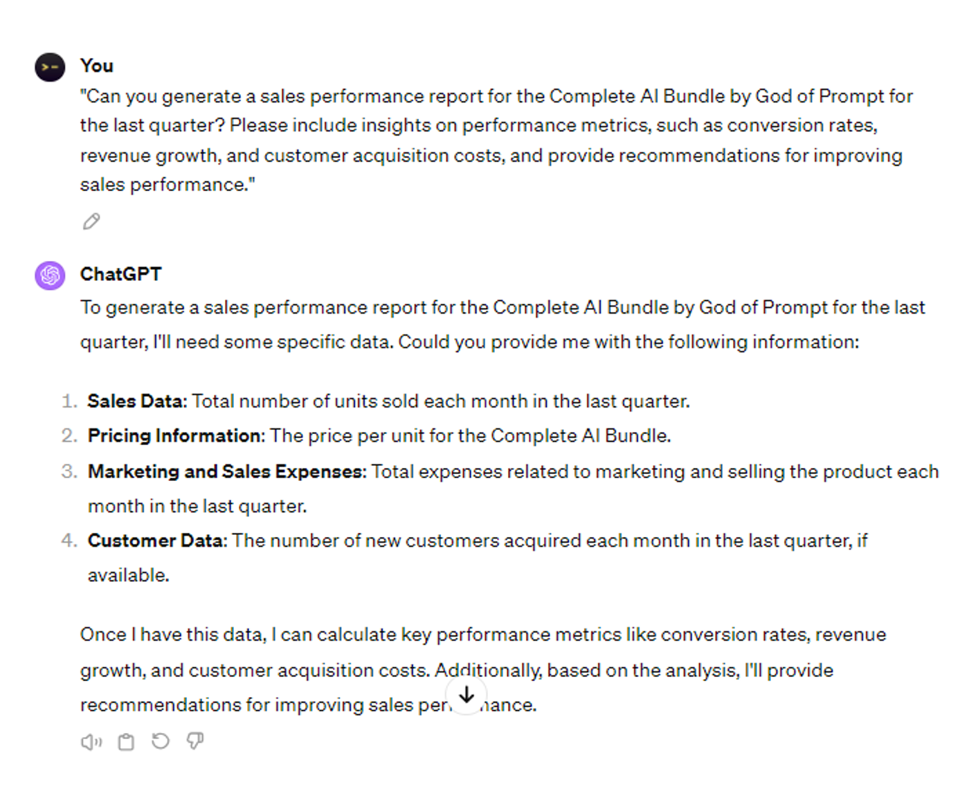  6 Advanced ChatGPT Prompts: Creating sales performance reports