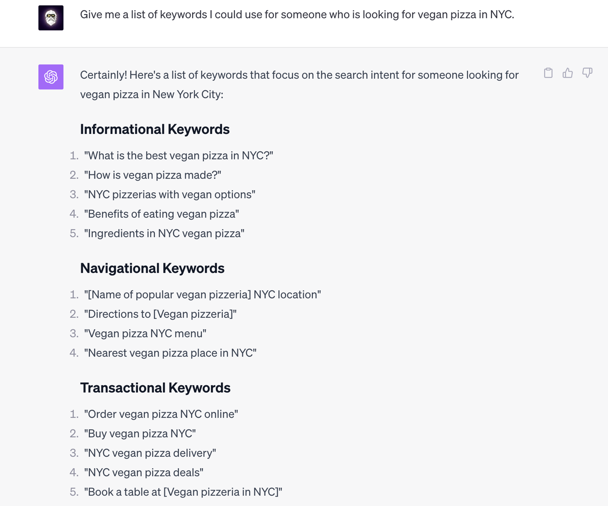  76 Expert ChatGPT Prompts: Search Intent: Generate a Keyword List