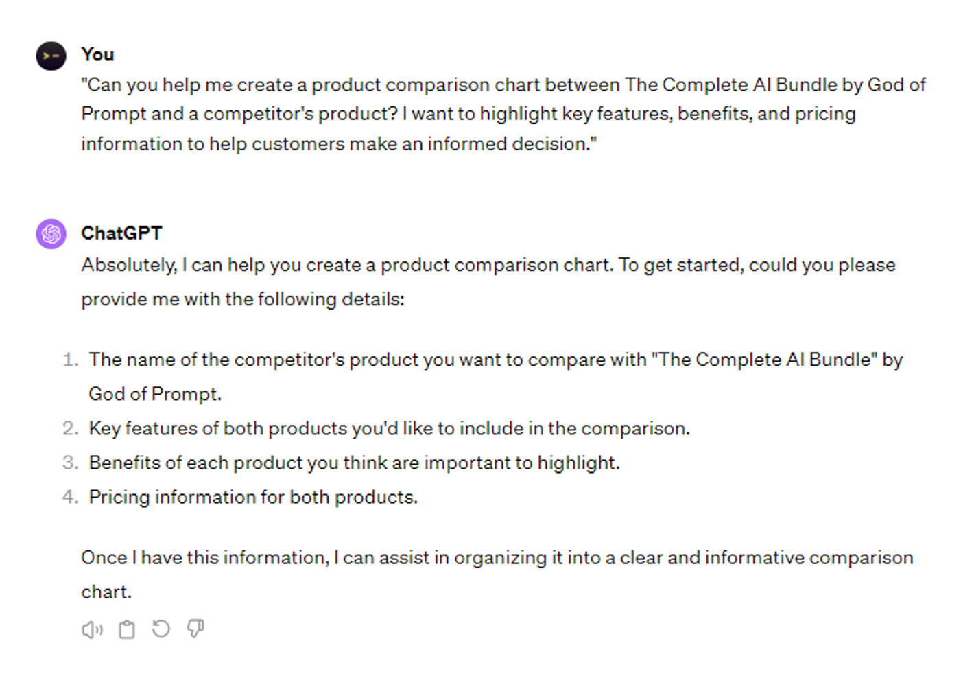  6 Proven ChatGPT Prompts: Developing product comparison charts