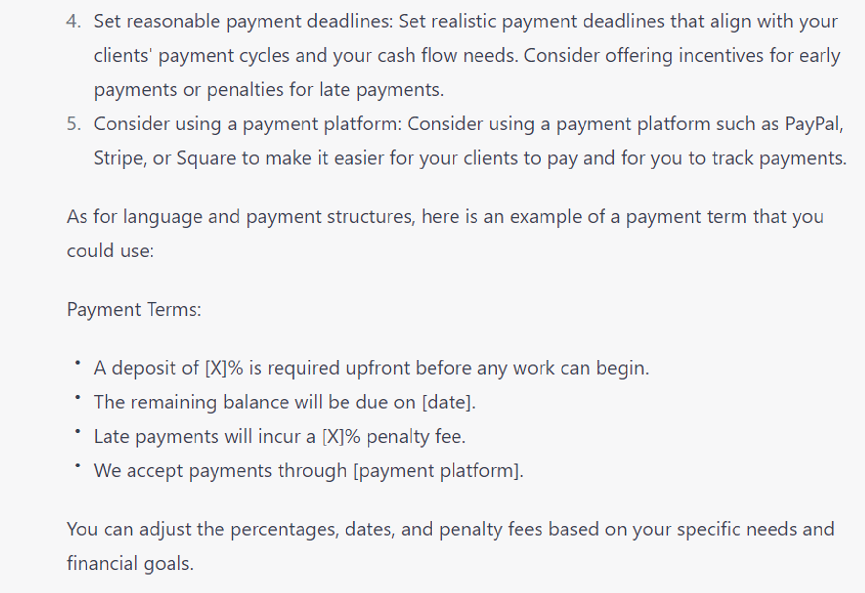 7 Advanced ChatGPT Prompts: Set payment terms