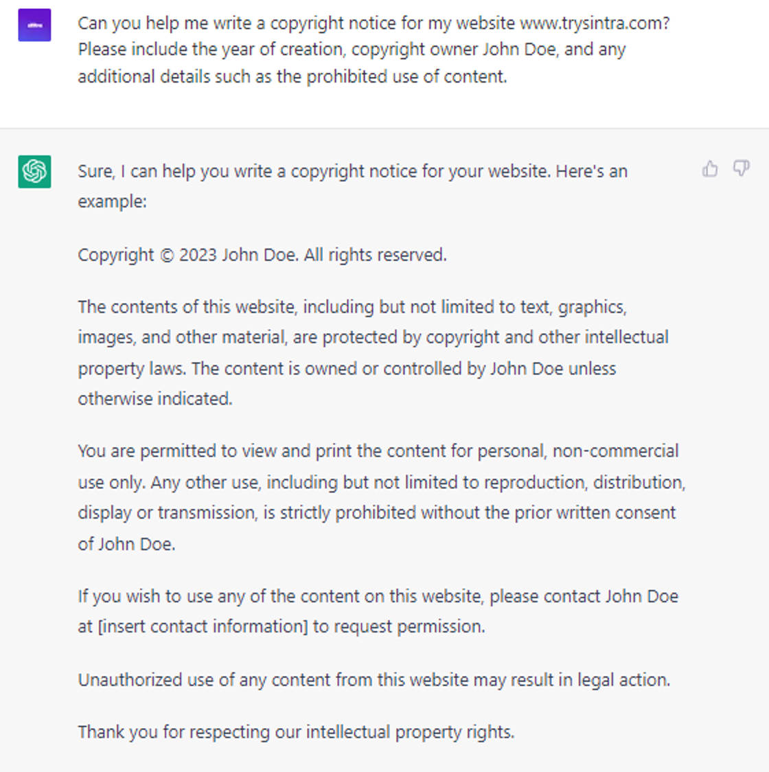  6 Proven ChatGPT Prompts: Write website copyright notice