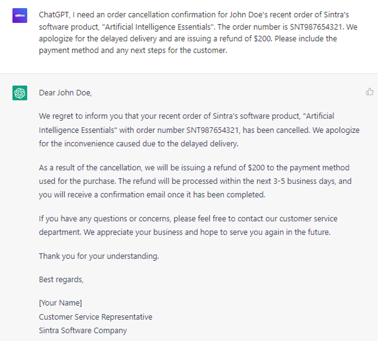  6 Innovative ChatGPT Prompts: Generating order cancelation confirmations