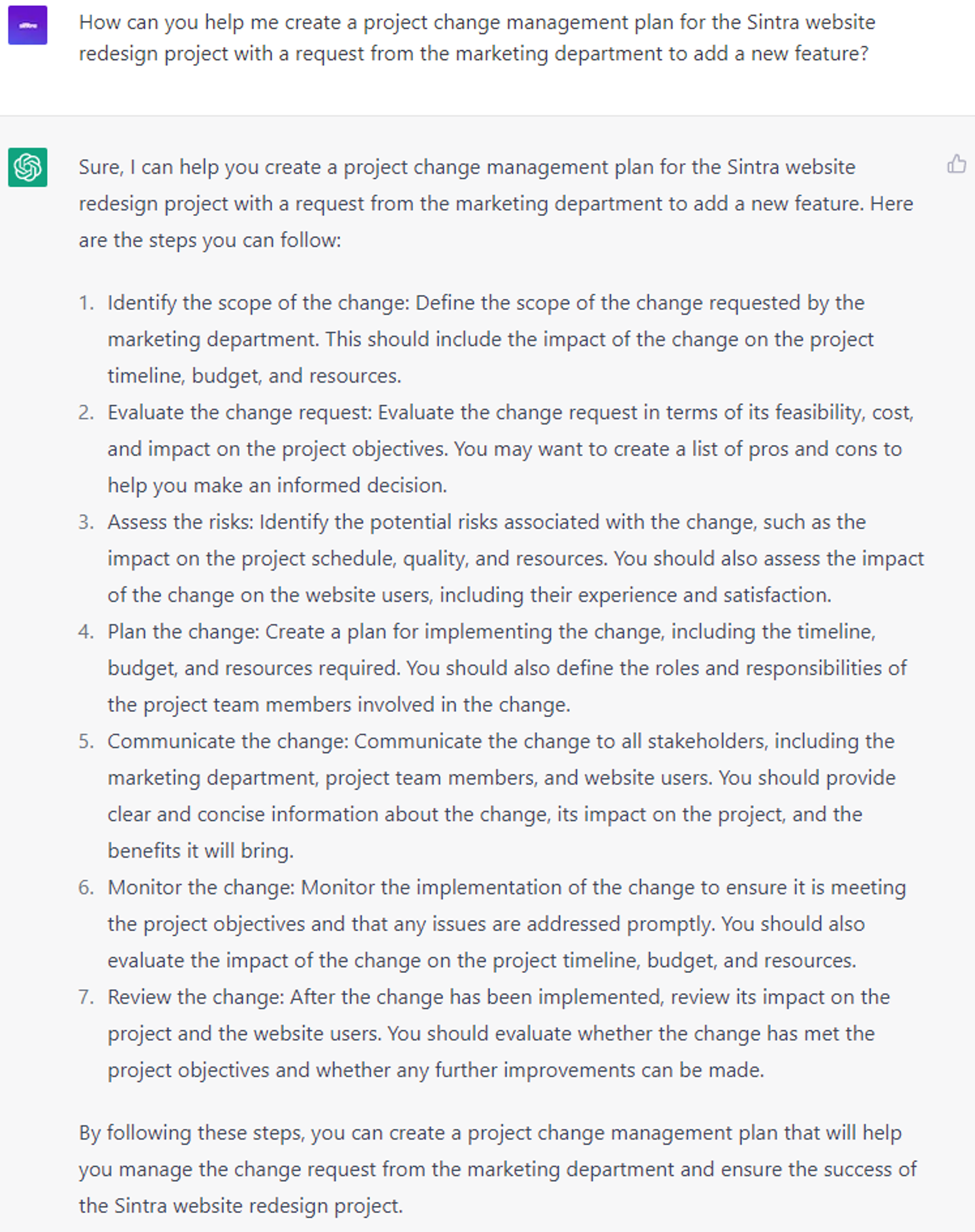  6 Strategic ChatGPT Prompts: Set up project change management plan