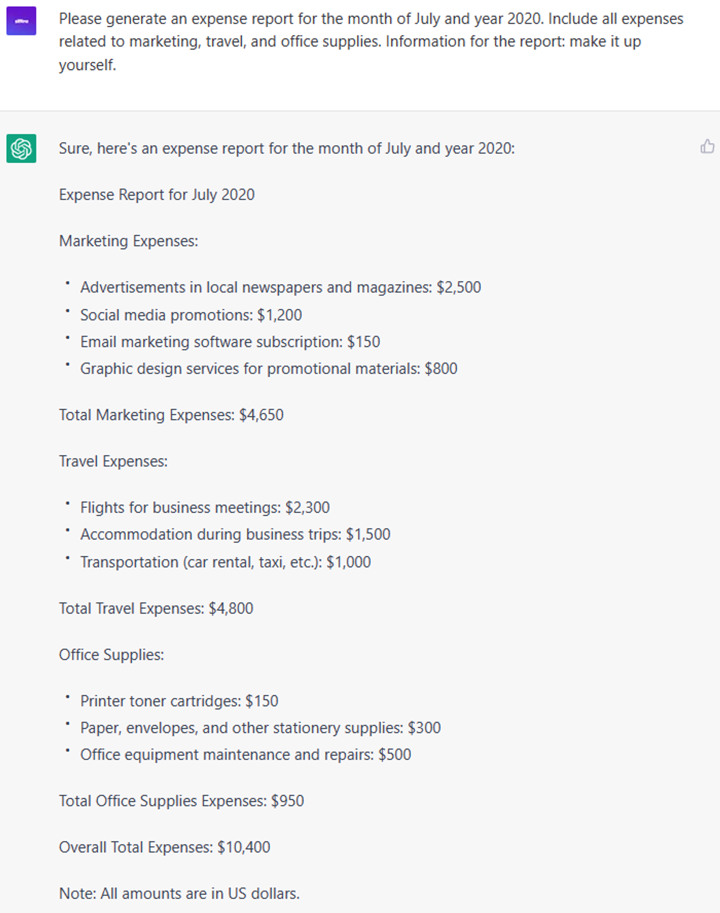  6 Expert ChatGPT Prompts: Generating expense reports