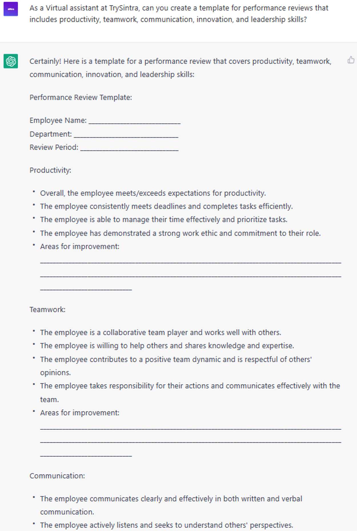  6 Expert ChatGPT Prompts: Generating performance review templates