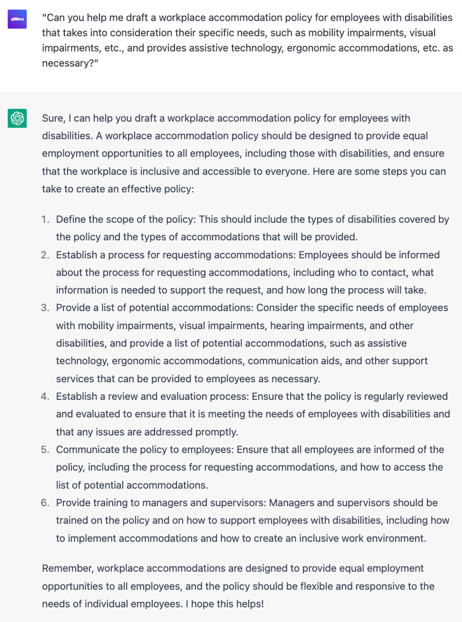  6 Strategic ChatGPT Prompts: Writing workplace accommodation policies