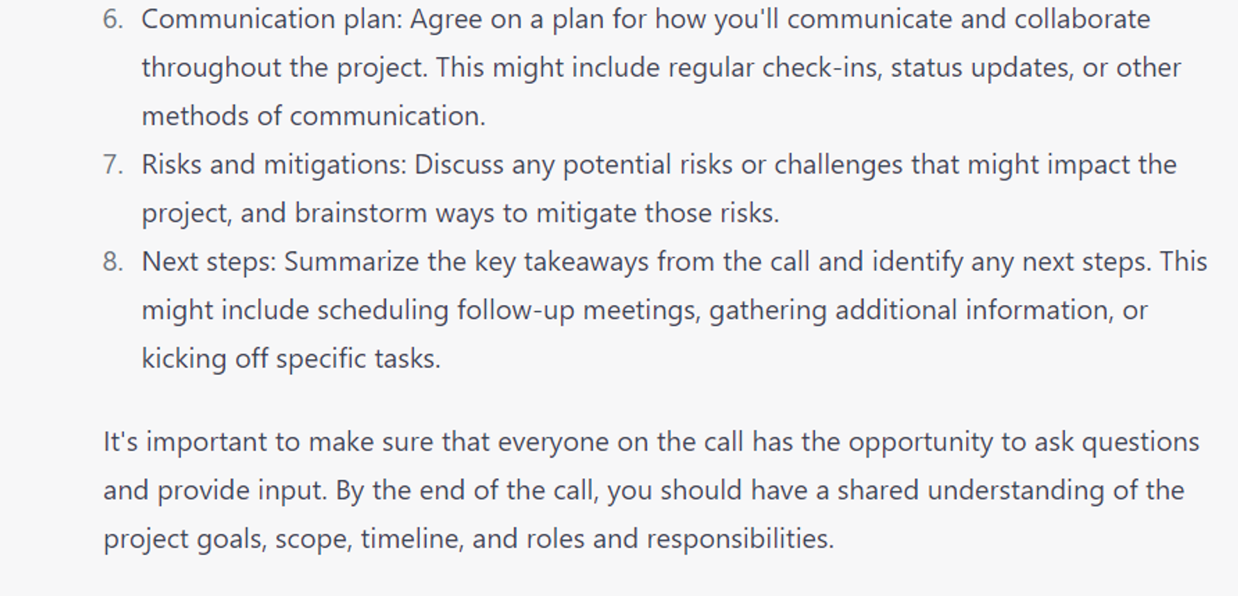  7 Expert ChatGPT Prompts: Conduct project kick-off call